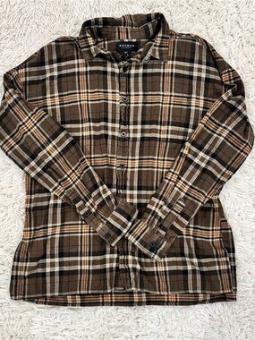 PacSun Brown and Cream Plaid Button-Up Shirt